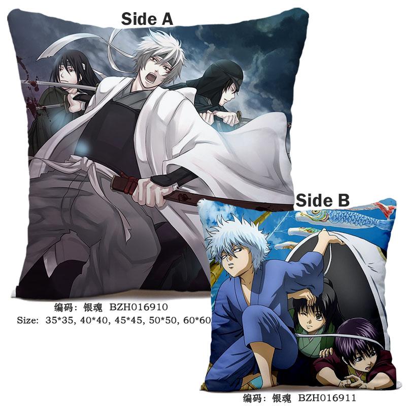 

45x45CM Decorative Pillows Quality Anime GINTAMA Pillows Soft Square Two-Sides Printed Sakata Gintoki Pillow Cushions Gifts GL01