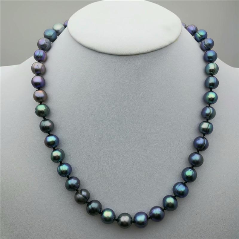 

Fashionable Natural + 10-12mm Black Green Multi Color Thread Pearl Necklace 18 Inch 14K, 100% Natural Pearl Necklace