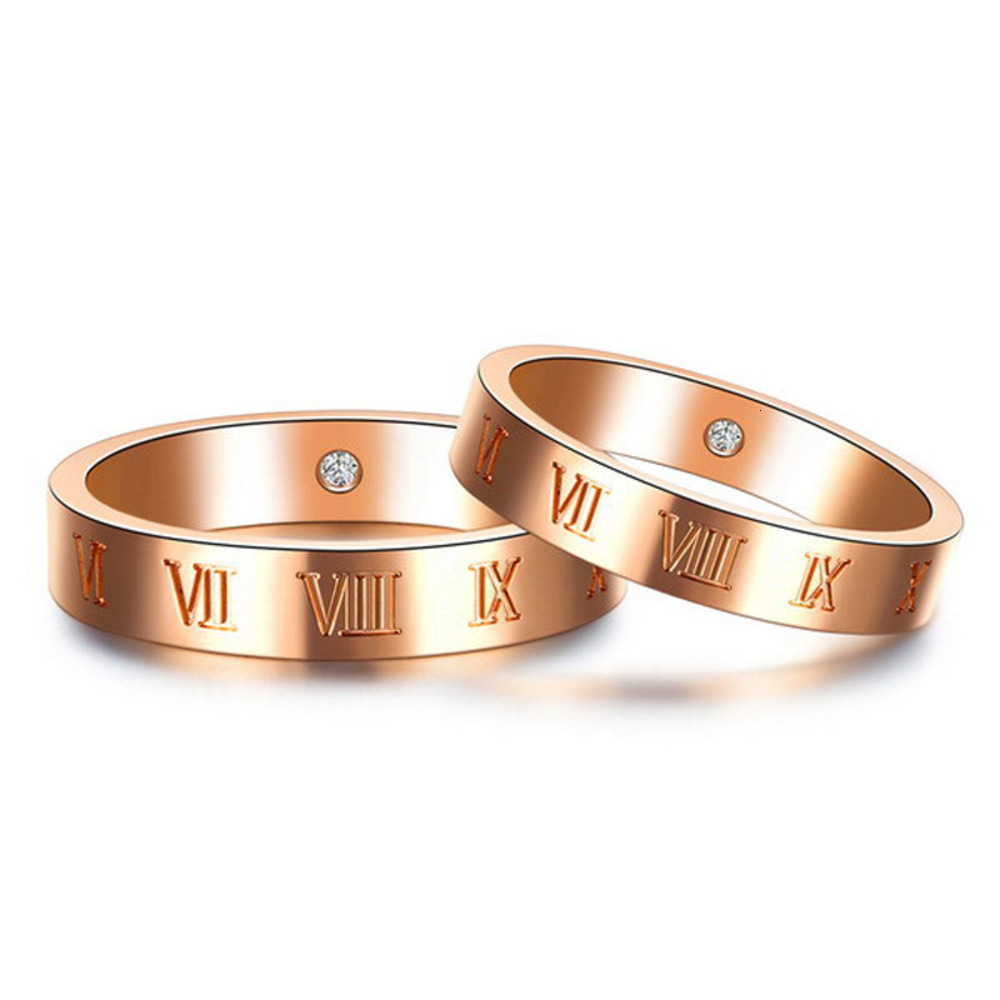 

Luxurys Designers Fashion Jz265 rose gold Roman digital inlaid zircon simulation diamond couple ring with platinum plating