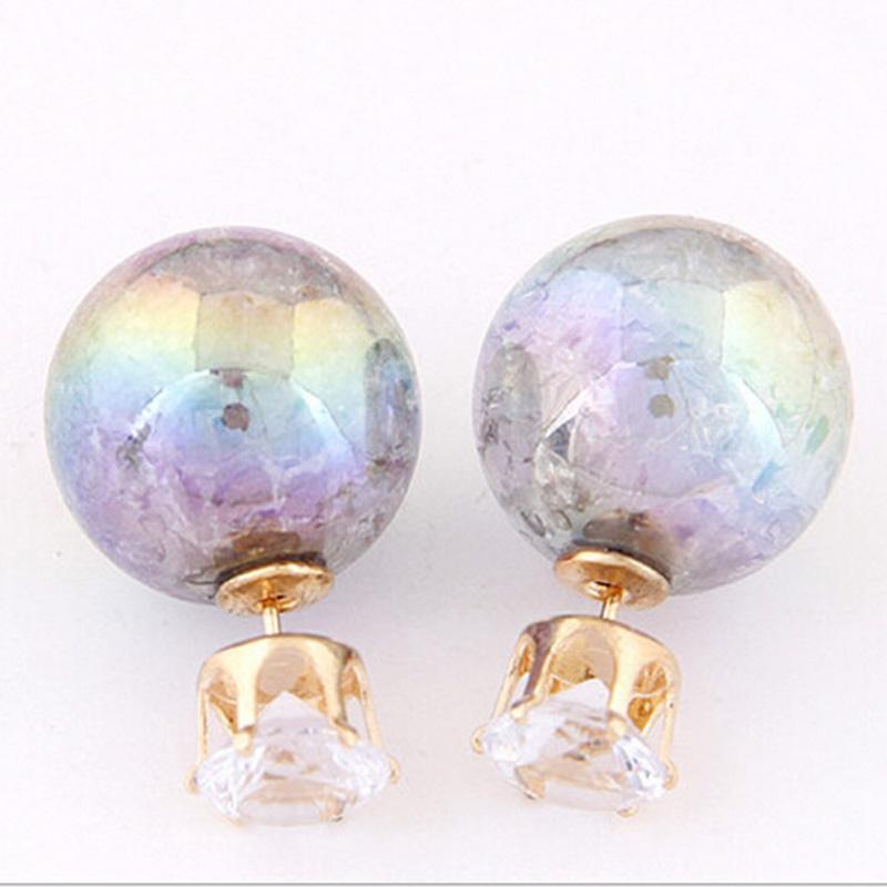 

1 Pair fashion Pearl Double Earrings balls Colorful Statement Zircon Stud Crystal Earring Wedding Jewelry Women