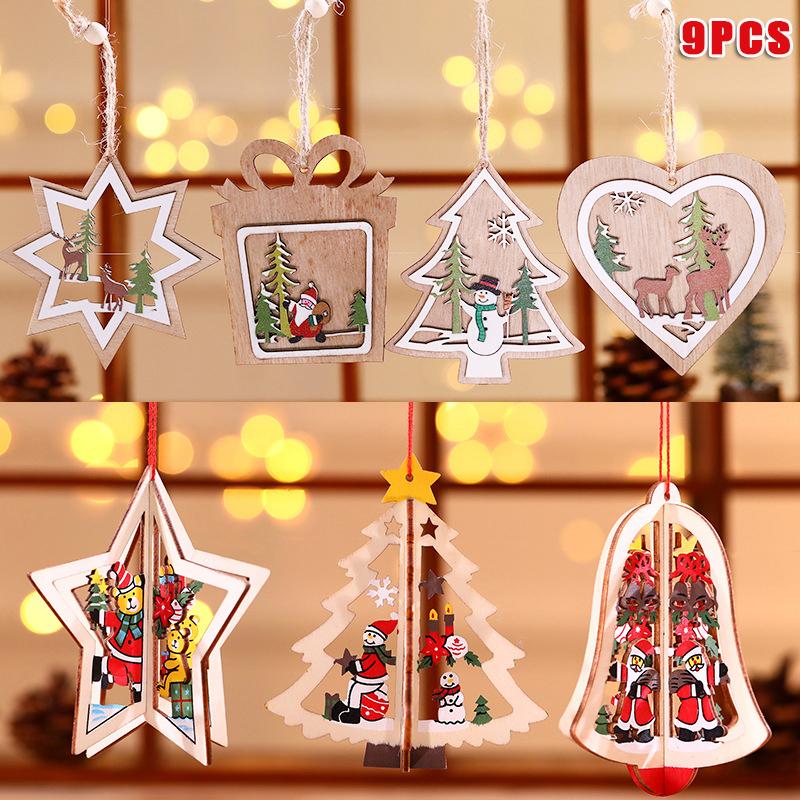 

9pcs Christmas Ornaments Christmas Wooden Hanging Ornaments Wooden Pendant Holiday Party Tree Decoration Best
