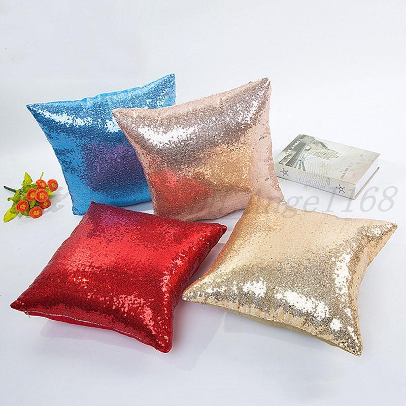 

10 Colors Glitter Sequins Pillow Case 15.7*15.7 Inch Solid Color Cushion Cover Home Car Decor Waist Cushion Cover Pillowcase