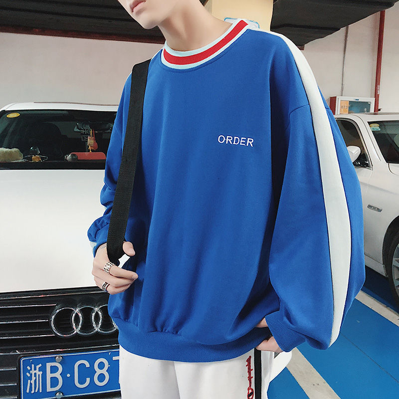 

Sport 2021 Men's Spring and New Autumn Sweater Around Neck Seam Shirt in Male Fashion S-2xl 6ZCE, Black