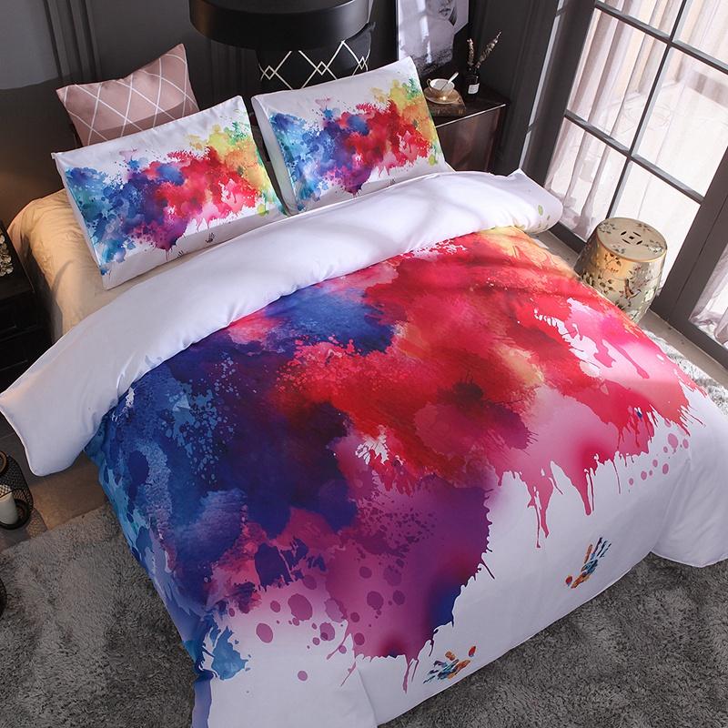 

Duvet Cover Watercolor Splash Ink Bedding Set Twin Full Queen King Size 3Pcs Bedclothes, As shown