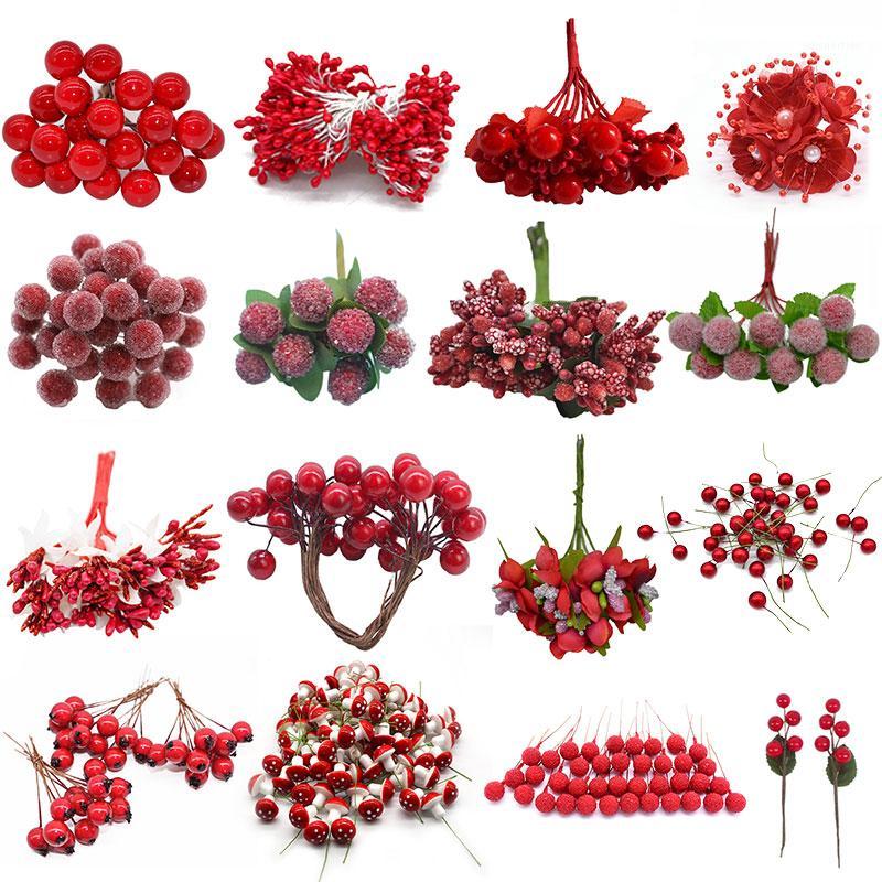 

Cheap Red Gold Mixed Hybrid Flower Cherry Stamens Berries Bundle DIY Cake Christmas Wedding Gift Box Wreaths Craft Decoration1, F24-6pcs red