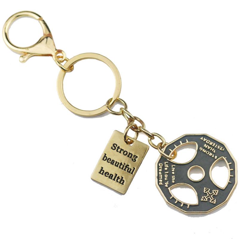 

CrossFit Weight Plate Keychain Gold Color Strong Beautiful Health Charm Car Bag Key Ring Women Men Motivational Jewelry