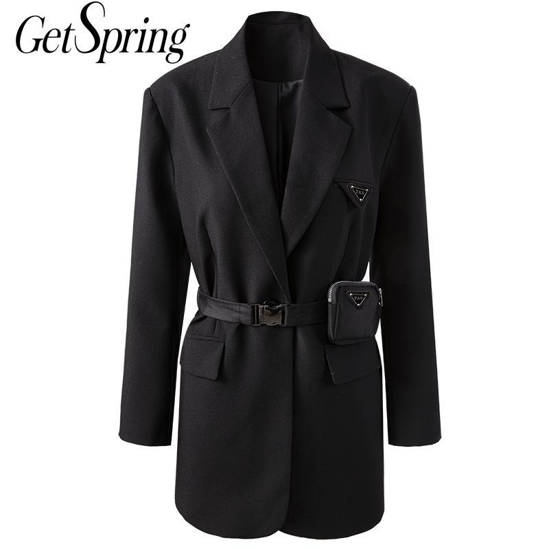 

GETSPRING Women Suit Blazer Bandage Black Vintage Women Blazers Jackets All Match Casual Womens Blazers Long Sleeve 2020 New