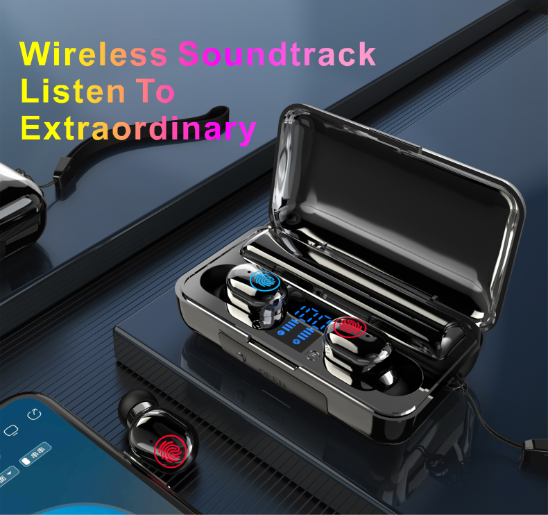 

Wireless Earphone Bluetooth V5.0 F9 TWS Wireless Bluetooth Headphone LED Display With 2000mAh Power Bank Headset With Microphon, Black