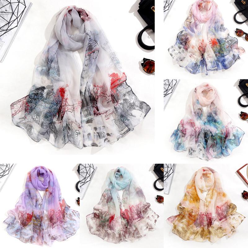 

Fashion Women Long Soft Wrap Scarf Hot Sale Unisex Men Women Shawl Chiffon landscape Print Scarf Scarves European and American