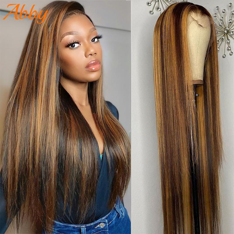 

Highlight Wigs Lace Front Human Hair Ombre Straight Wigs Malaysia 13x4 Lace Frontal Honey Blonde Front ABBY HAIR, 4 27 hl
