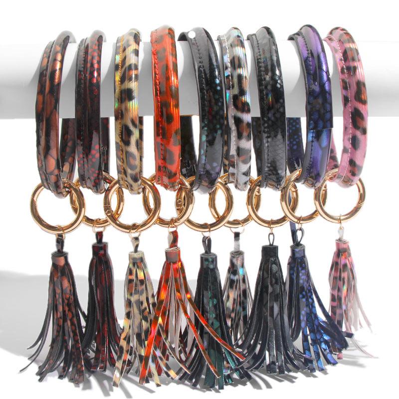 

JUST FEEL New Fashion PU Leather Long Tassel Key Chain Vintage Custom Circle Wristlet Car Keychain Wholesale For Women Girl 2020