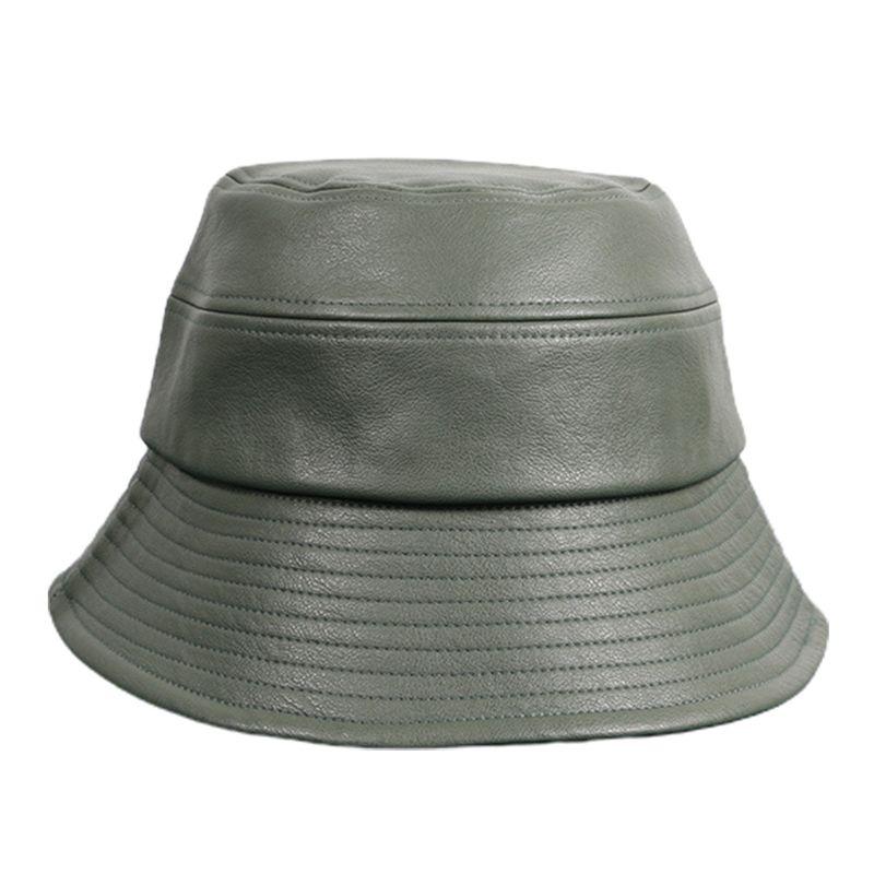 

Unisex Imitation Leather Bucket Hat Solid Color Sunscreen Foldable Fisherman Cap L4ME, Green