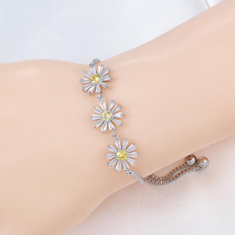 

Link, Chain WEIMANJINGDIAN Brand Arrival Cubic Zirconia CZ Crystal Three Daisy Flower Adjustable Bracelets For Women Or Girls