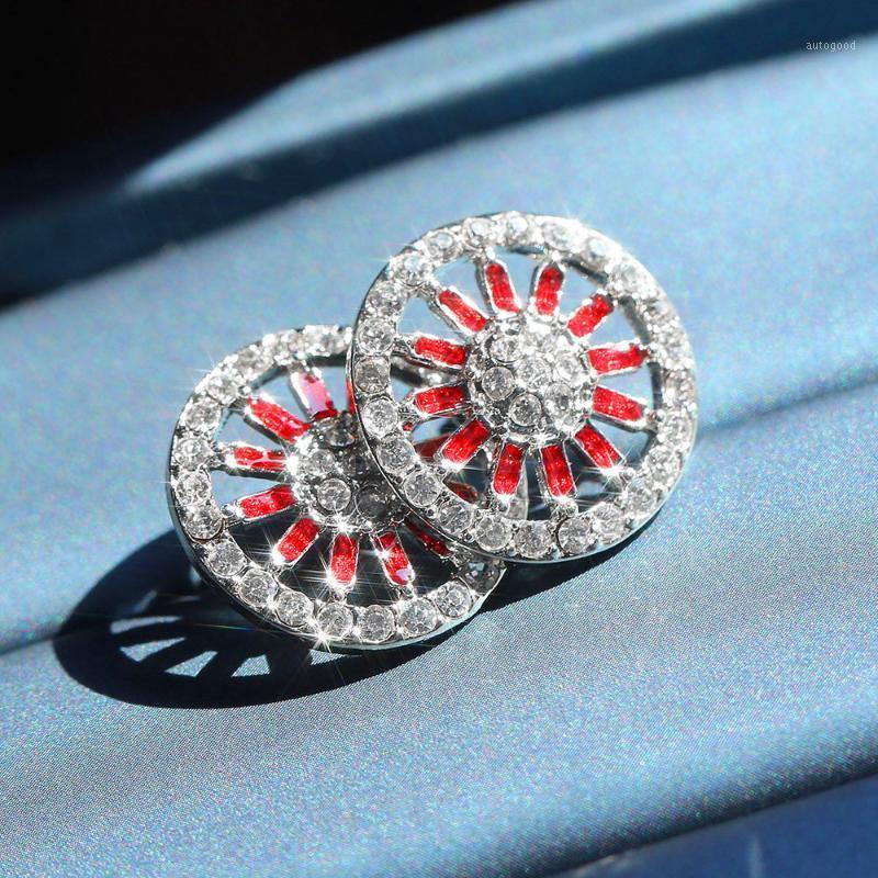 

Stud Red Sunflower Earring For Women Temperament Hollow Elegant Earrings Blue Rudder Cubic Zirconia Wedding Jewelry1