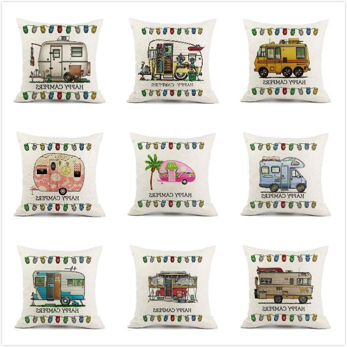 

Happy Campers Pillow Case Cartoon Campers Caravan Dining Car Christmas Linen Pillow Covers Cushion Cover For Home Hotel 45*45cm, Remark style