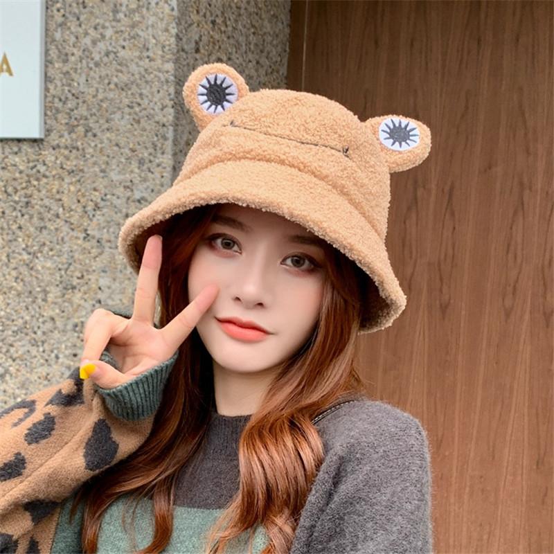 

Cute Hat Winter 2020 Warm Female Cap Faux Fur Winter Frog Bucket Hat For Women Outdoor Sunscreen Sun Panama Lady Cap 018, Solid 2