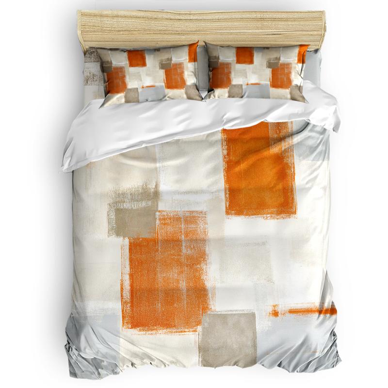 

Orange Paint Graffiti Abstract Duvet Cover Set Warm and Comfortable Bed Sheet Bedroom Comforter Set 2/3/4pcs Bedding, As pic