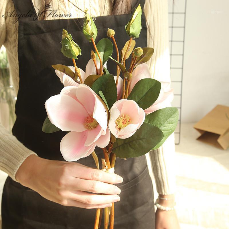 

artificial flower bouquet silk magnolia hand flower decor wedding home hotel christmas office table bride bouquet wall1, Yellow