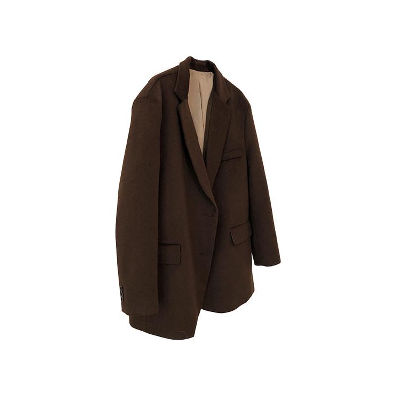 

Autumn And Winter New Retro Fashionable Oversize Profile Wool Suit Jacket Design Loose Solid Color Mid Length Coat Female C177, Dark brown
