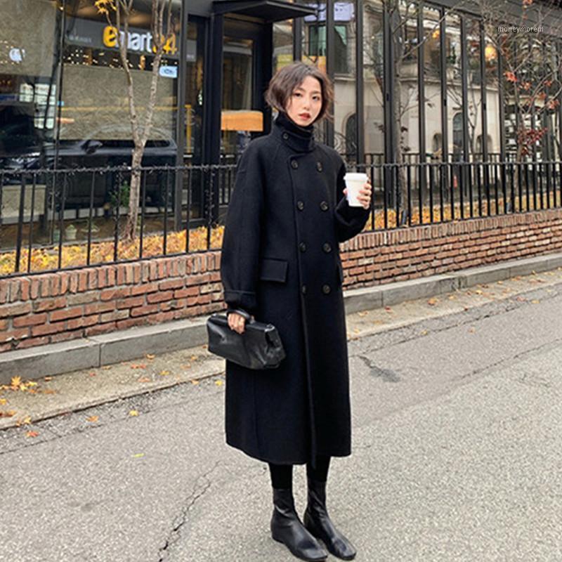 

Fashion Casual Double Breasted Winter Coat Women Elegant Solid Wool Coat and Jacket Double Breasted Women' Autumn1, Black