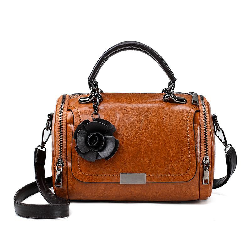 

2021 new JIULIN high-quality fashion vintage oil wax leather shoulder Messenger bag women handbag, Black