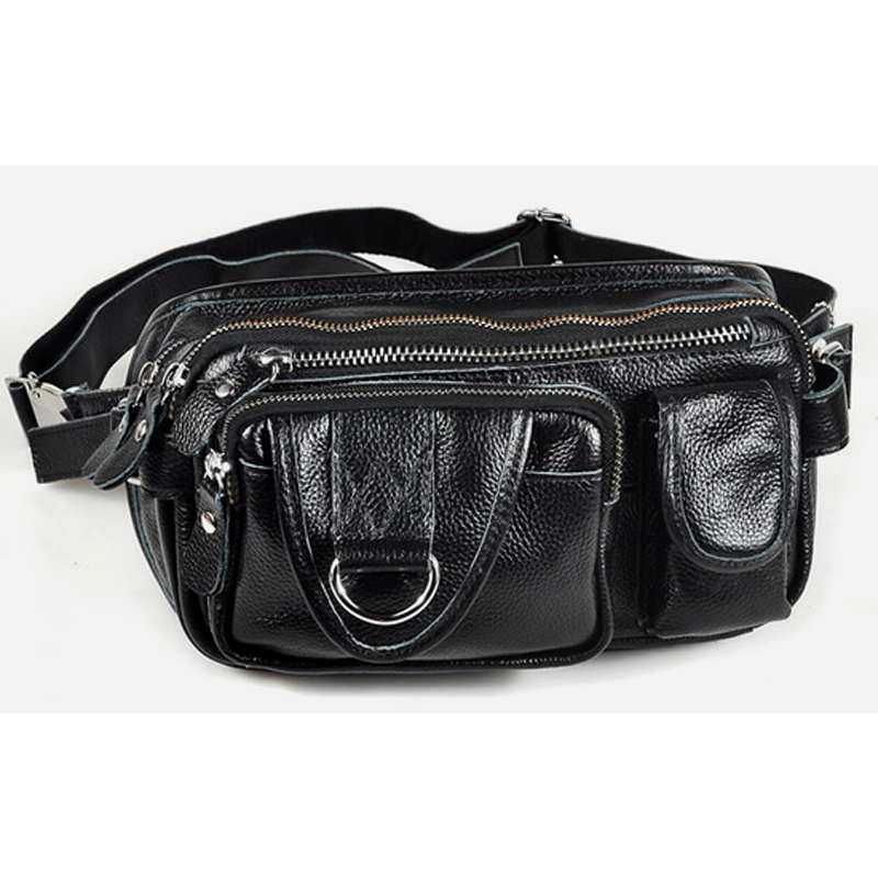 

Genuine male-style bag for men leather fanny package black waistband money belt