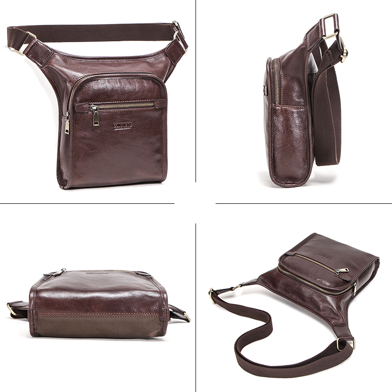 

CONTACT'S Vegetable Tanned Cow Leather Fanny Pack Waist Packs Men Travel Waist Pack Male Belt Bag for Phone Pouch Bags Bolso 2022NEW, Black