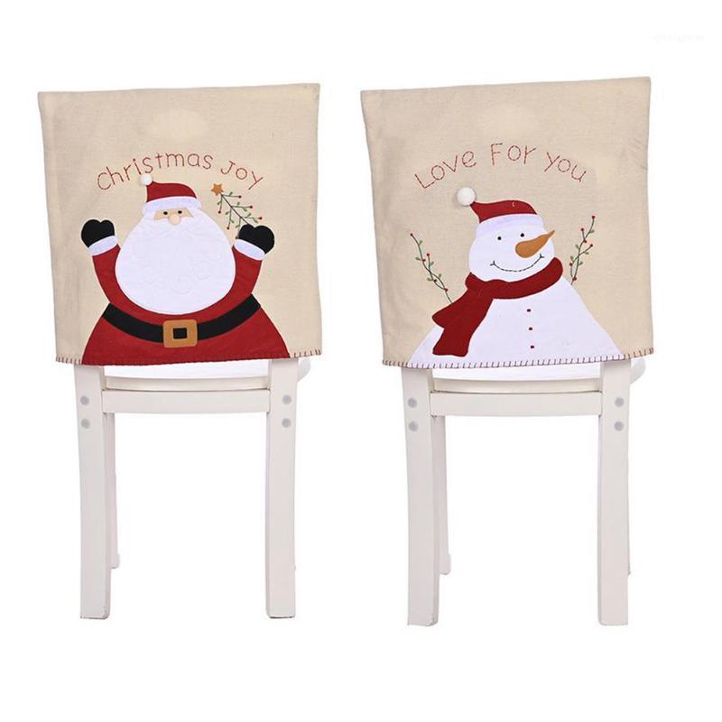 

Christmas Linen Chair Cover Santa Claus Snowman Embroidery Chair Back Covers New Year Christmas Ornament For Home Festival Party1