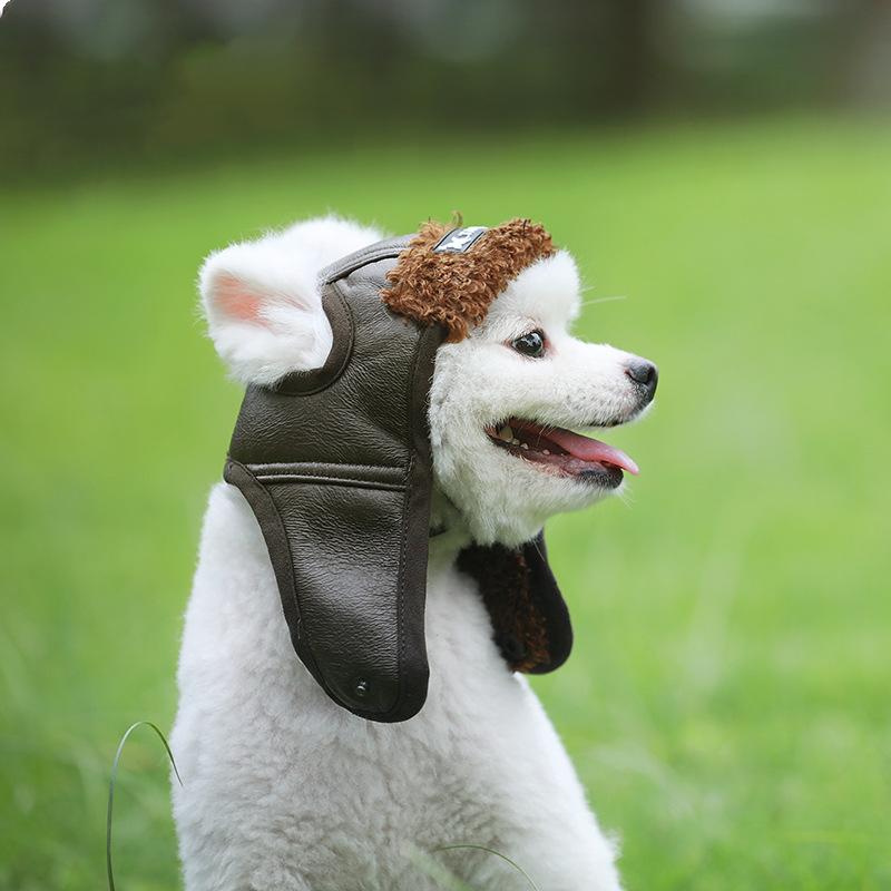 

Pet Supplies PU Pilot Cap For Dogs Warm Comfortable Windproof Pet Hats Plush Hats Winter Small Medium Dog Accessories ZH832, Color2