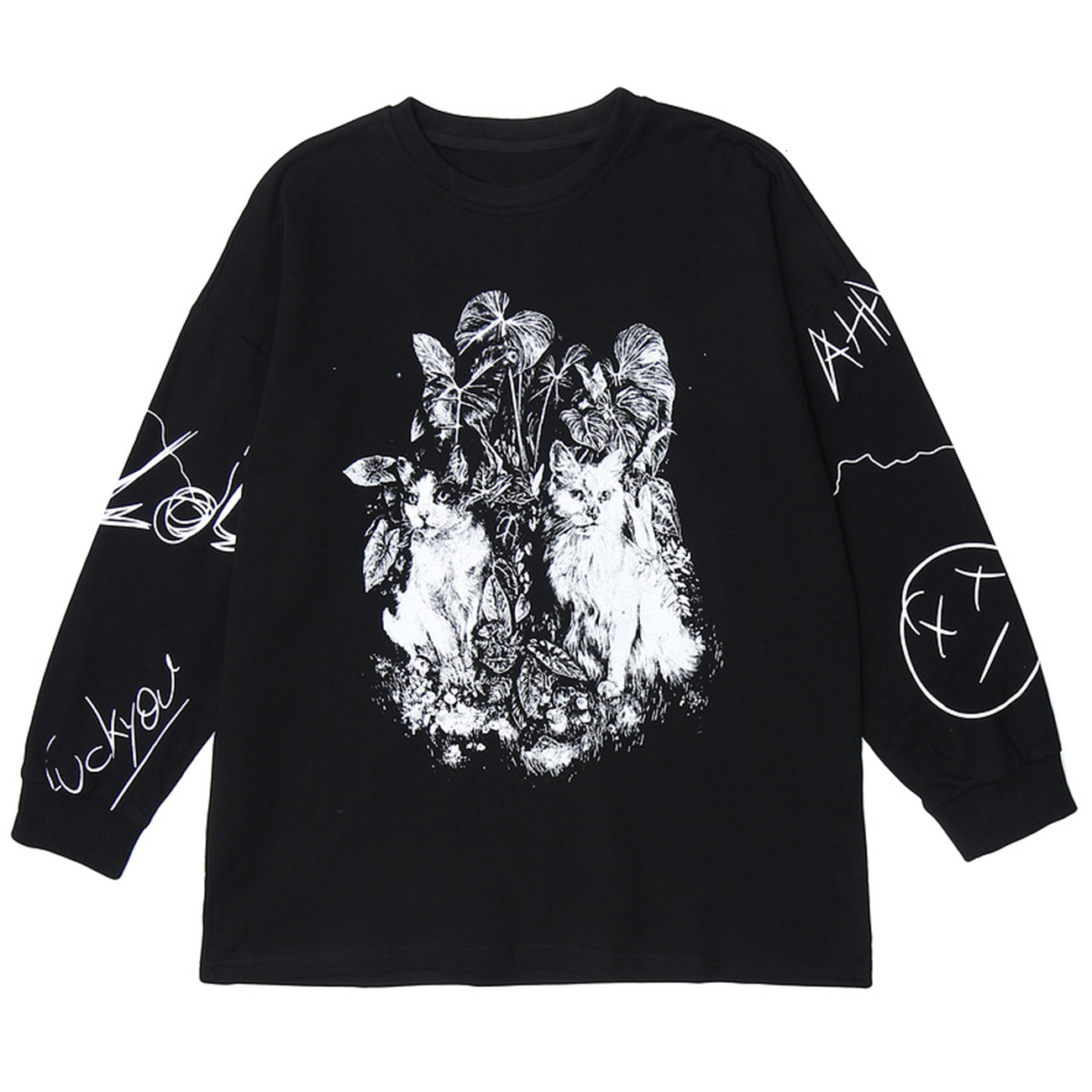 

2021 New Dark Cat Print Sweatshirt High Street Shirt Harajuku Streetwear Cotton Hoodie Hip Hop Autumn Oversize Casual Pullover Black Nyjj