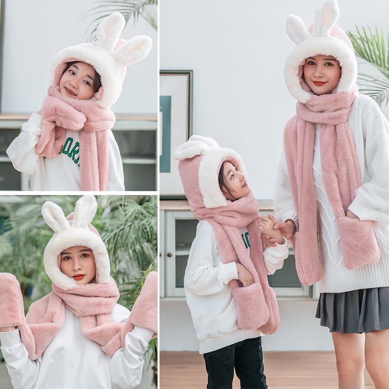 

Ear Hat Female Sweet and Lovely Parent-child Plush Scarf in Autumn and Winter, hooded one of ear protection to keep warm