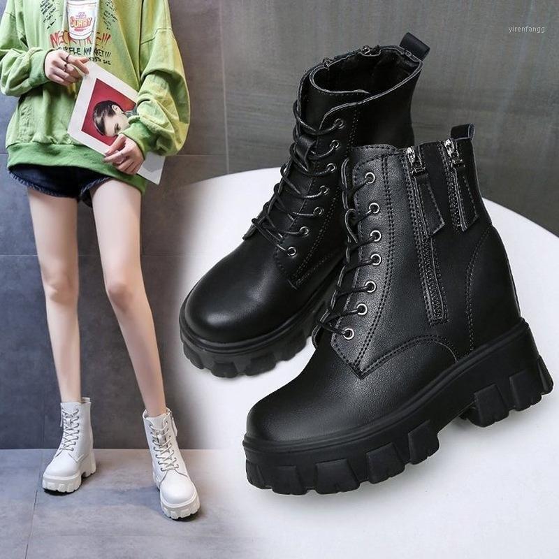 

New Women Platform Boots 2021 Height Increasing Waterproof Sneakers Winter High Heel Boots Thick Sole Trainers Femmes Bottes1, Black