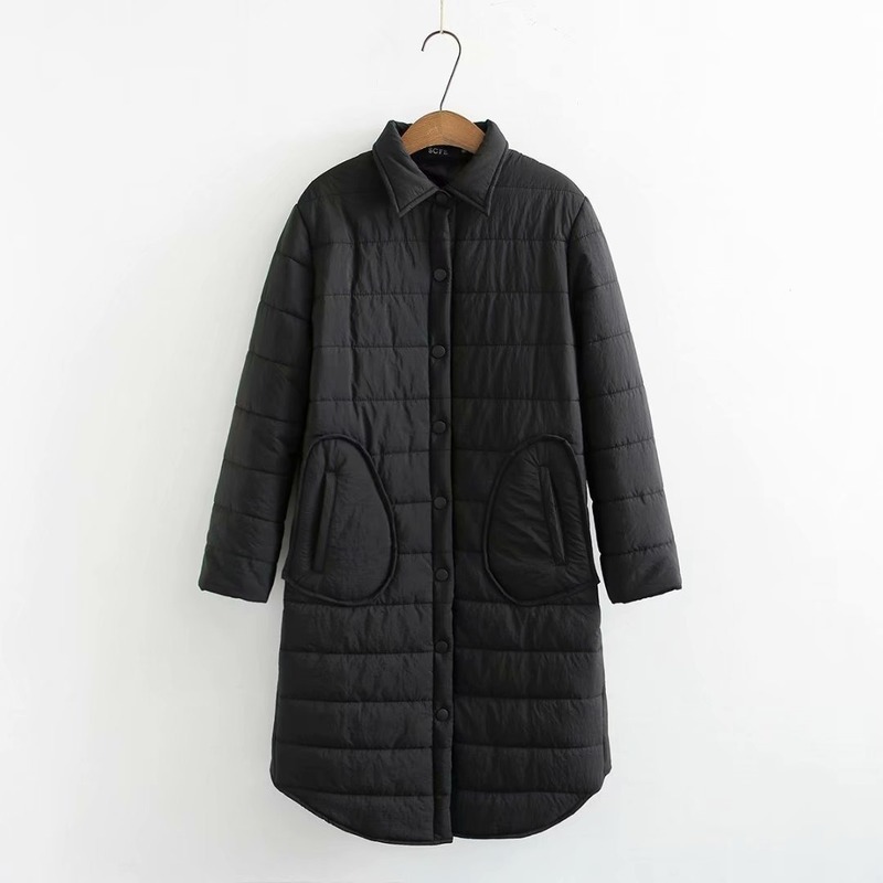 

Long Women's Coat Big Casual Solid Button Up To-line Winter Clothing Nzuv, Orange