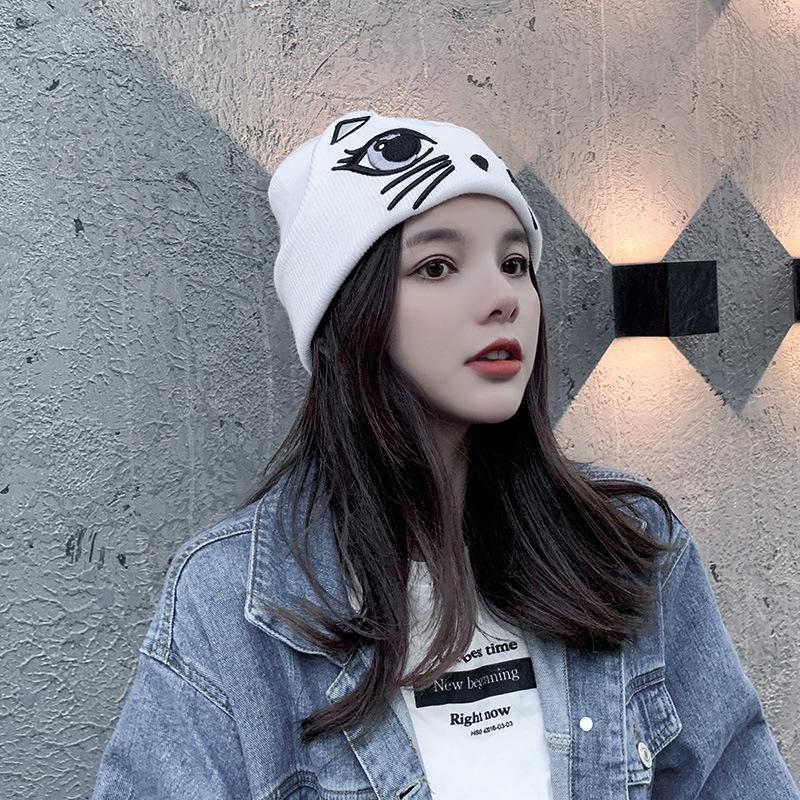 

Hat Women Korean Style Cute Cat Ear Woolen Hat Women 2020 Autumn/winter Japanese Knitted All-match Warm, Black