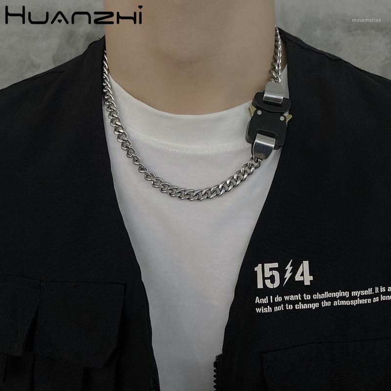 

HUANZHI 2020 New Trendy Cool Punk Industrial Style Metal Buckle Geometric Unisex Couple Necklace for Women Men Party Jewelry1
