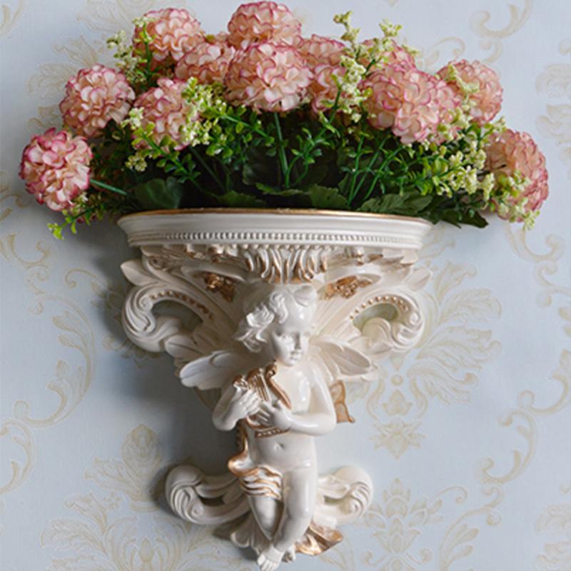 

Vases Crafts Garden Corbel Home Decoration Living Room Shelf Wall Hanging Flower Pot Cupid Stereoscopic Plaster Rococo Art Angel Shape