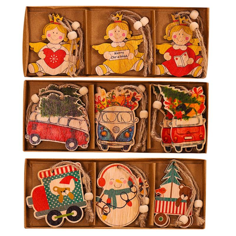 

1 Set 18 Pcs Christmas Painted Wooden Angel Christmas Tree Vehicle Pendants
