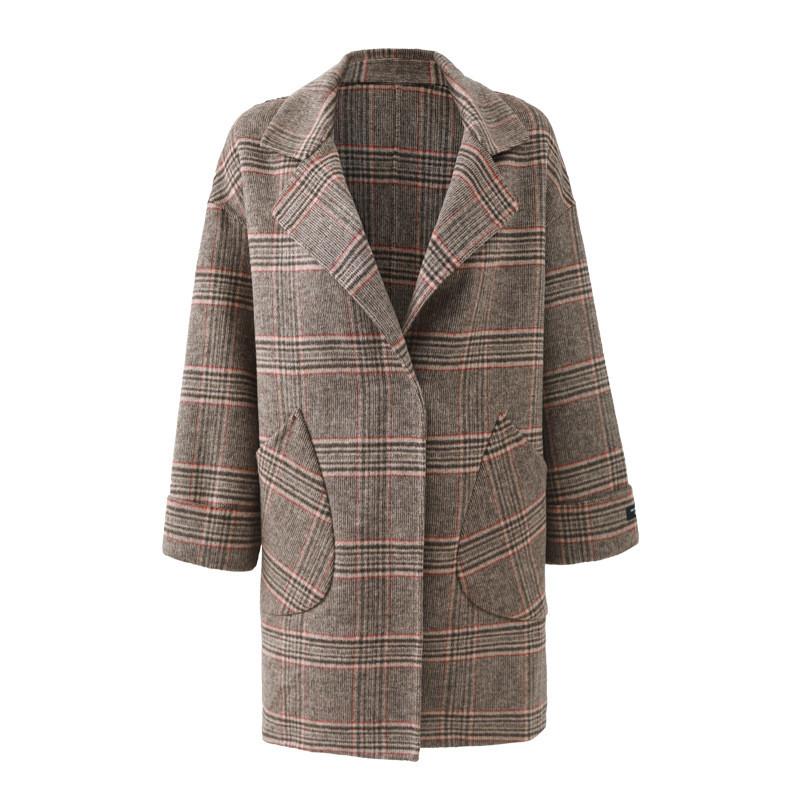 

Draping Woolen Woolen Coat 2020 Autumn And Winter New Women' Temperament Lapel Plaid Double Sided Coat Female C182, Coffee