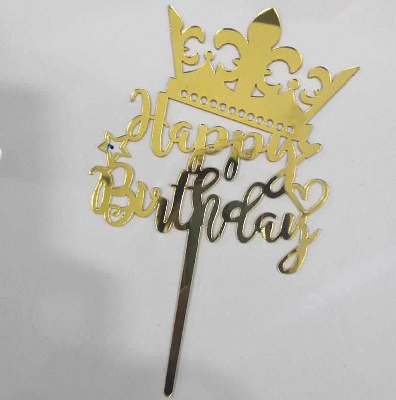 

2020 New Crown Happy Birthday Acrylic Cake Topper Gold Birthday Cake Baking Decorations for Party Best Gift Baby Shower