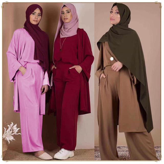 

Three Islamic high-quality ensembles tops + pants outerwear simple Muslim fashion rentals dressed in wq2595 suits, Blake