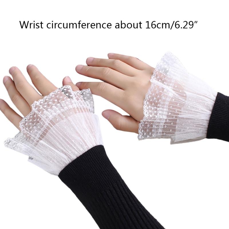 

1 Pair Korean Women Girls Fake Flared Sleeves Lace Pleated Ruched False Cuffs 03KF