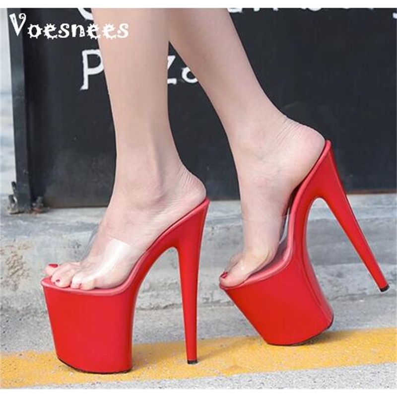 

Summer sandals 2020 crystal slipper ultra high heels 20cm clear proof dwaterproof legal water thin slippers with large yards women's shoes, Rosy red