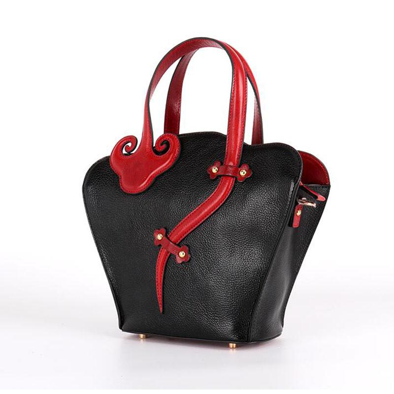 

2021 New Cowhide bag Quality Women's handbag Luxury Designer Genuine Leather Bag sac de luxe femme Fashion Women's Black, Black with red