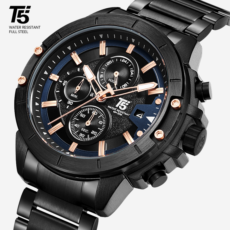 

Luxury men's watch, quartz watch, waterproof, steel T5 h3636