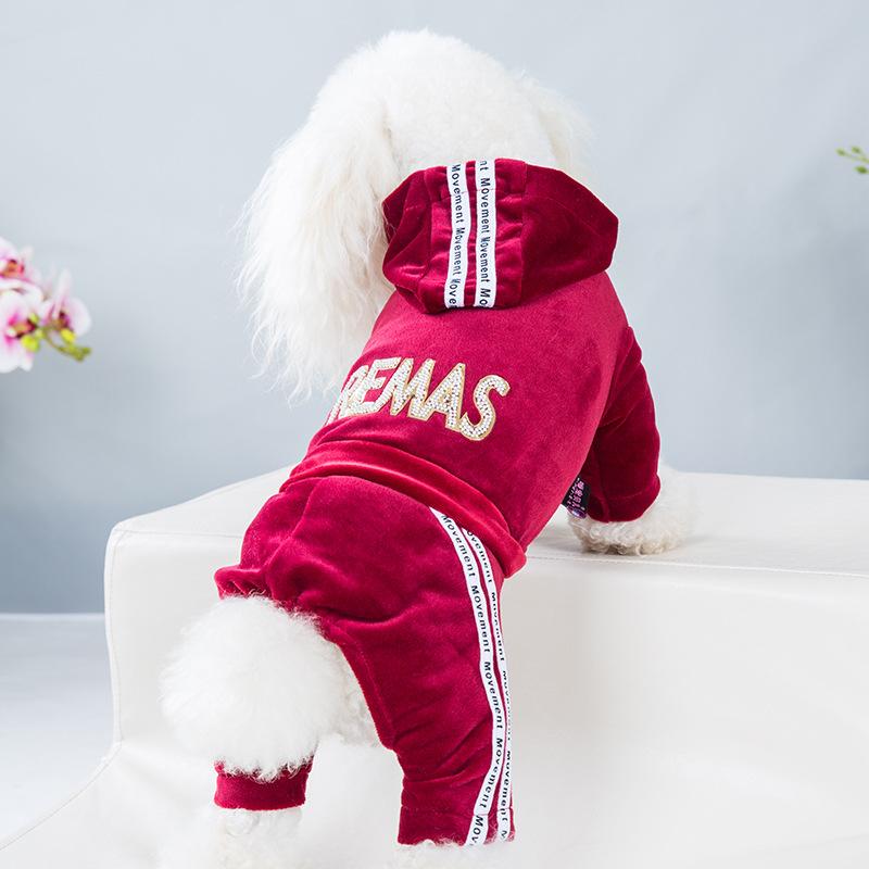 

2020 New Velvet Pet Dog Hoodie Four-legged Overalls for Dogs Autumn Winter Puppy Dog Clothes Leisure Costume for Yorkies 20E, Pink
