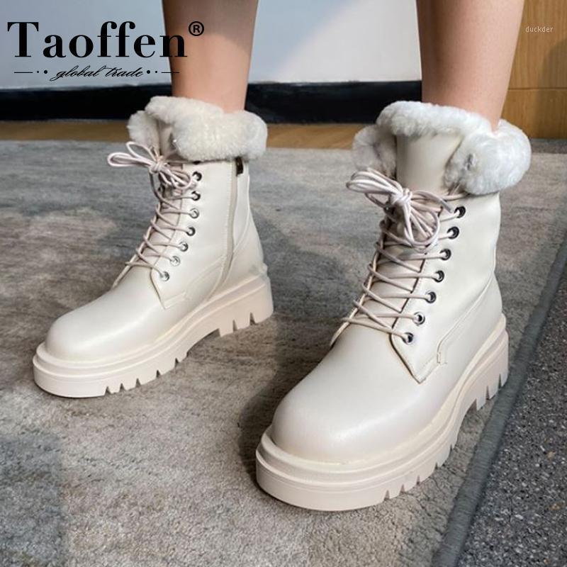 

Taoffen Women Snow Boots Fashion Platform Warm Fur Hot Winter Shoes Woman Thick Fur Short Boot Cross Strap Footwear Size 34-431, Black