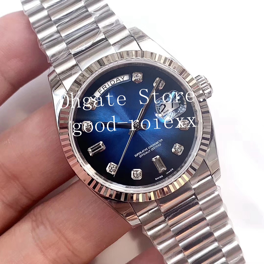 

36mm Watches Men's Automatic Cal.3255 Movement Watch Black White Gradient Blue Dial Auto Date 128239 Day Men Steel EW 118206 EWF Sapphire Crystal Wristwatches, Box