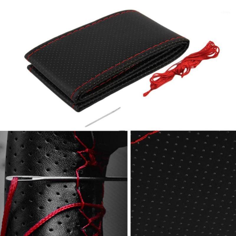 

Braid On Steering Wheel Car Steering Wheel Cover With Needles and Thread Artificial leather Diameter cover couvre1