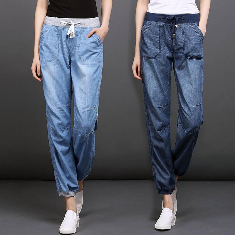 

Spring And Summer New Women's Jeans Tooling Trousers Light And Breathable Fashion Thin Section Slim Straight Loose Jeans Large, Blue