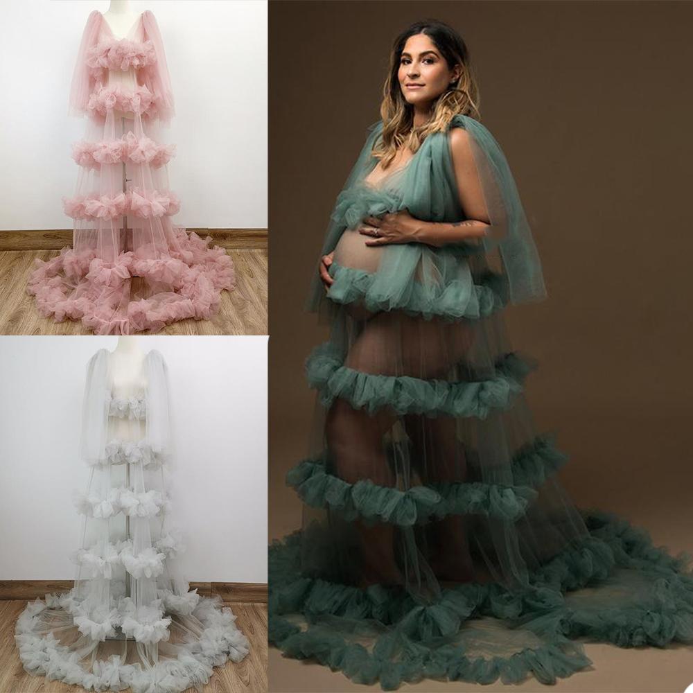 See Through Ruffle Maternity Nightgowns Plus Size V Neck Women Sleepwear Photoshoot Dress Custom Made Bridal Undergarments